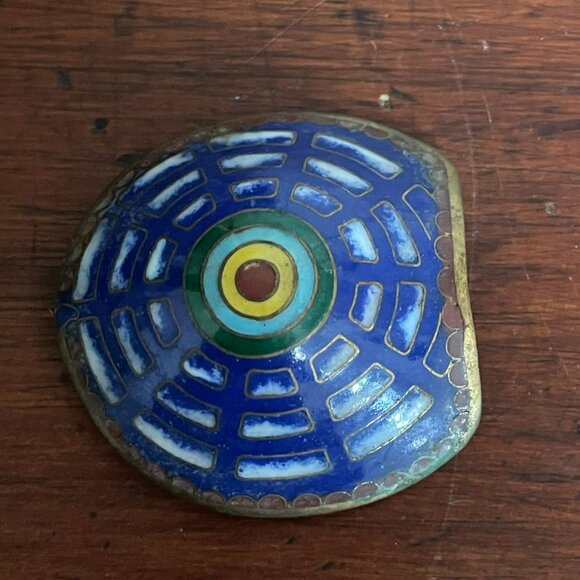 VINTAGE REAL CLOISONNÉ turtle trinket box. Miniature 3 inches. BRASS - Picture 7 of 9